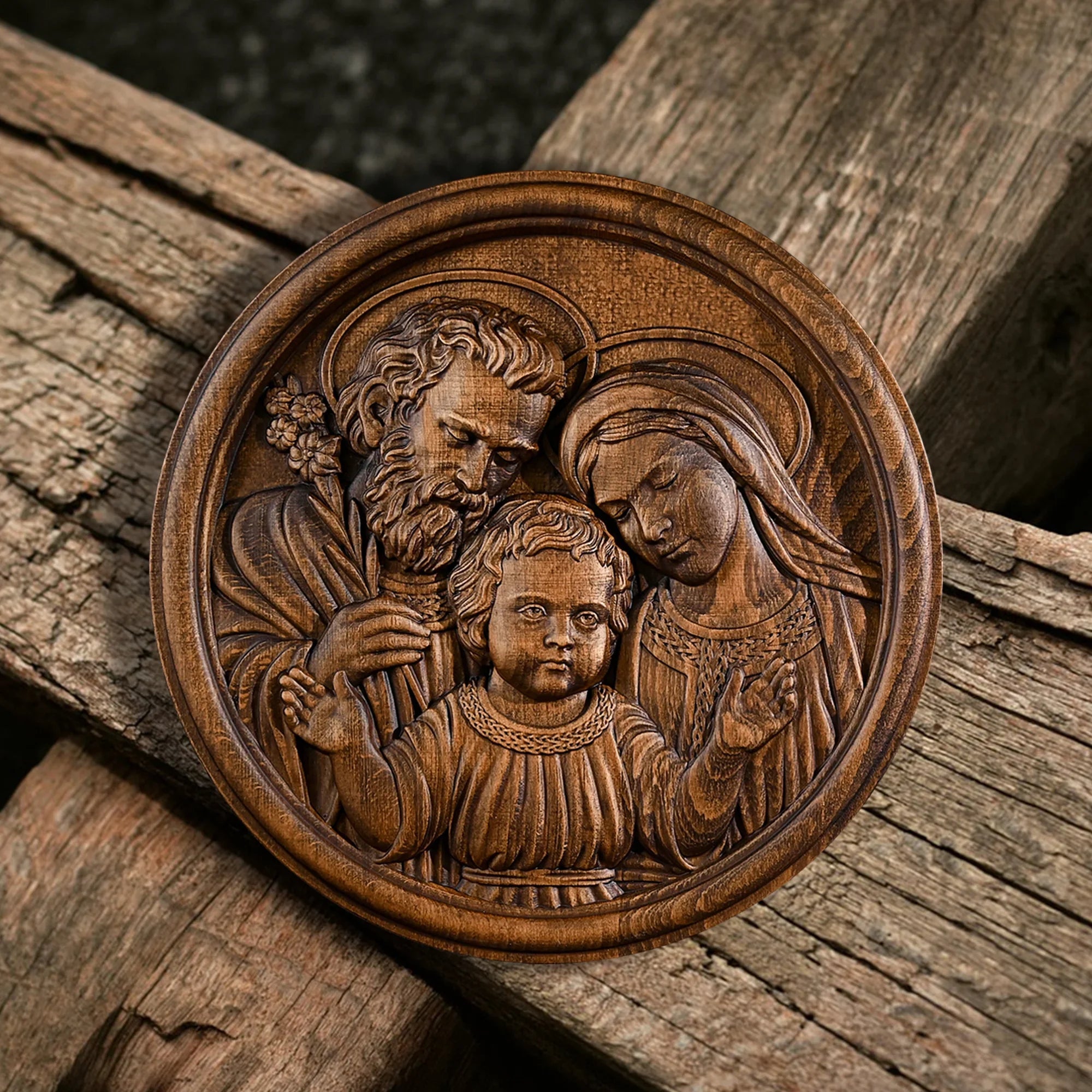 Holy Family Wooden Plaque: A Christian Symbol of Love, Faith, & Family