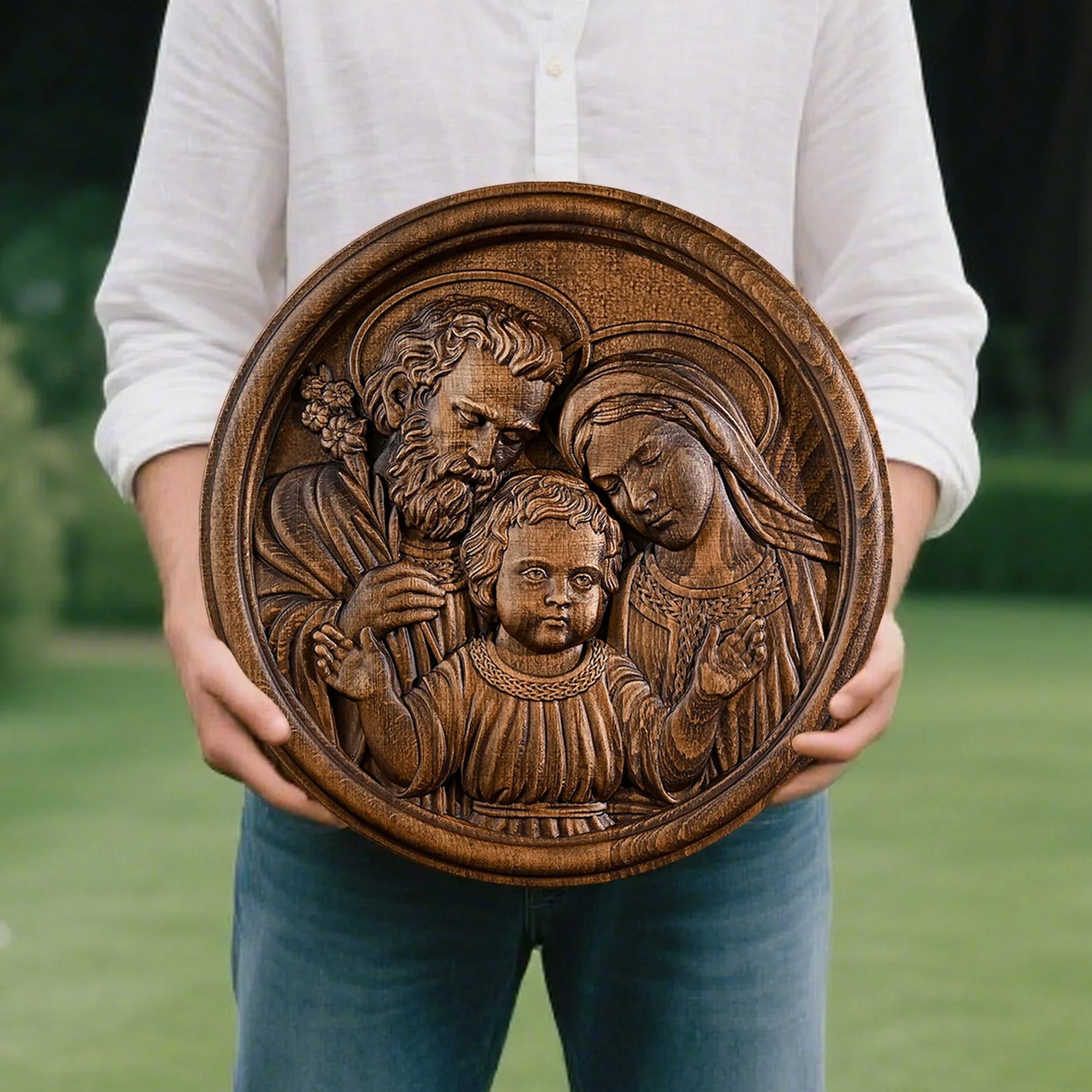 Holy Family Wooden Plaque: A Christian Symbol of Love, Faith, & Family