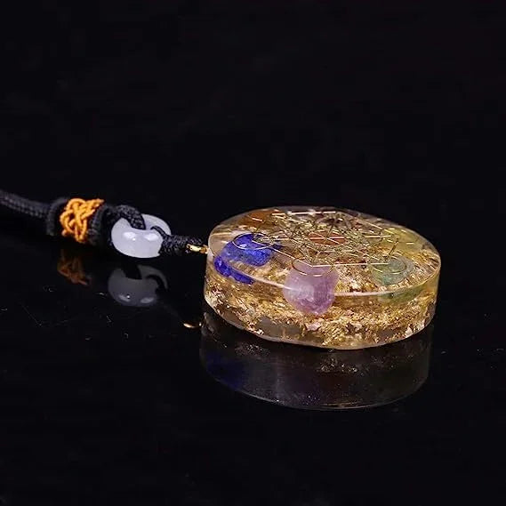 Natural Gemstone Charm Fashion Necklace Engrave Flower Of Life Multidimensional Metatron's Cube Pendant Reiki Heal Crystal Jewelry
