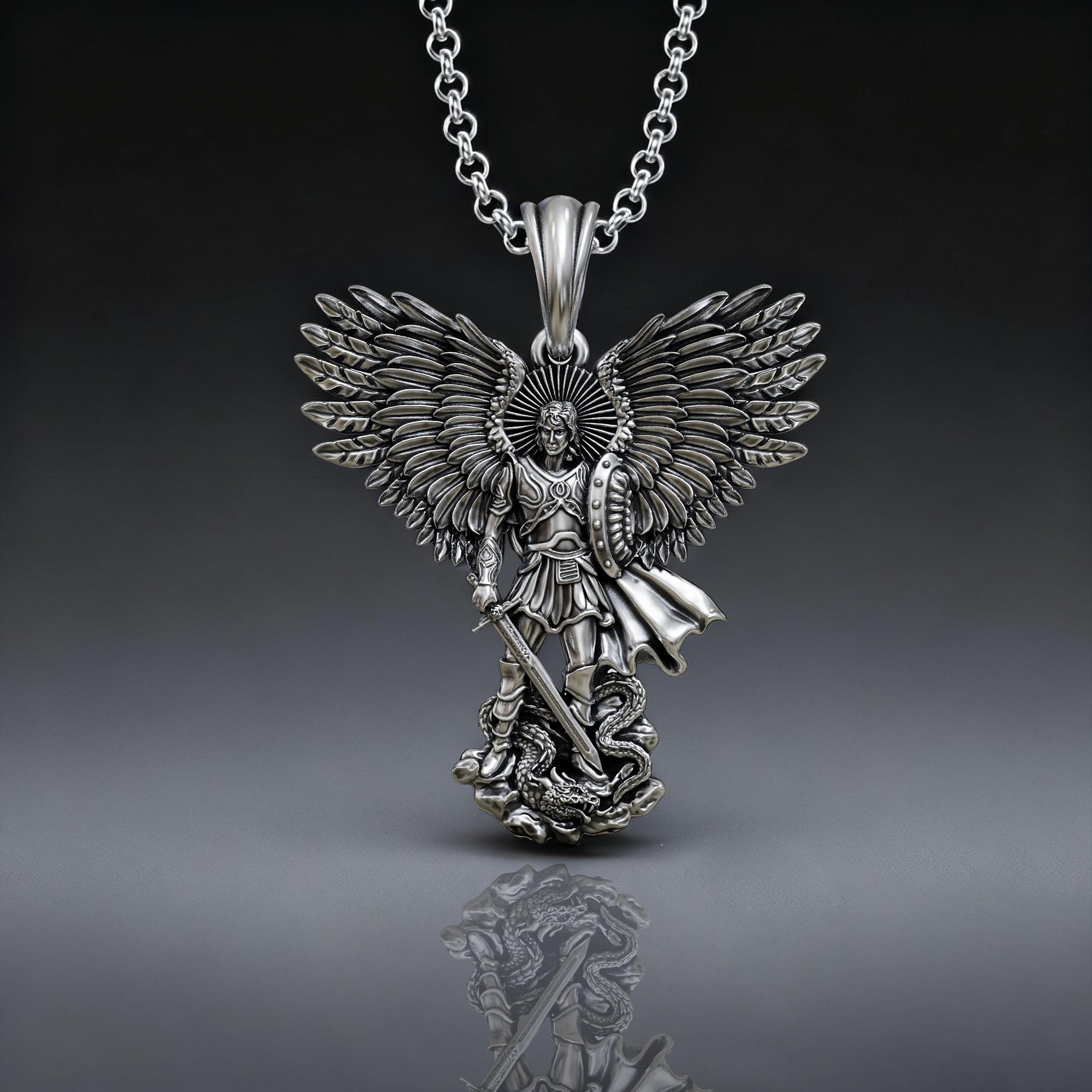 S925K Silver Saint Michael Pendant: Courage in the Heart