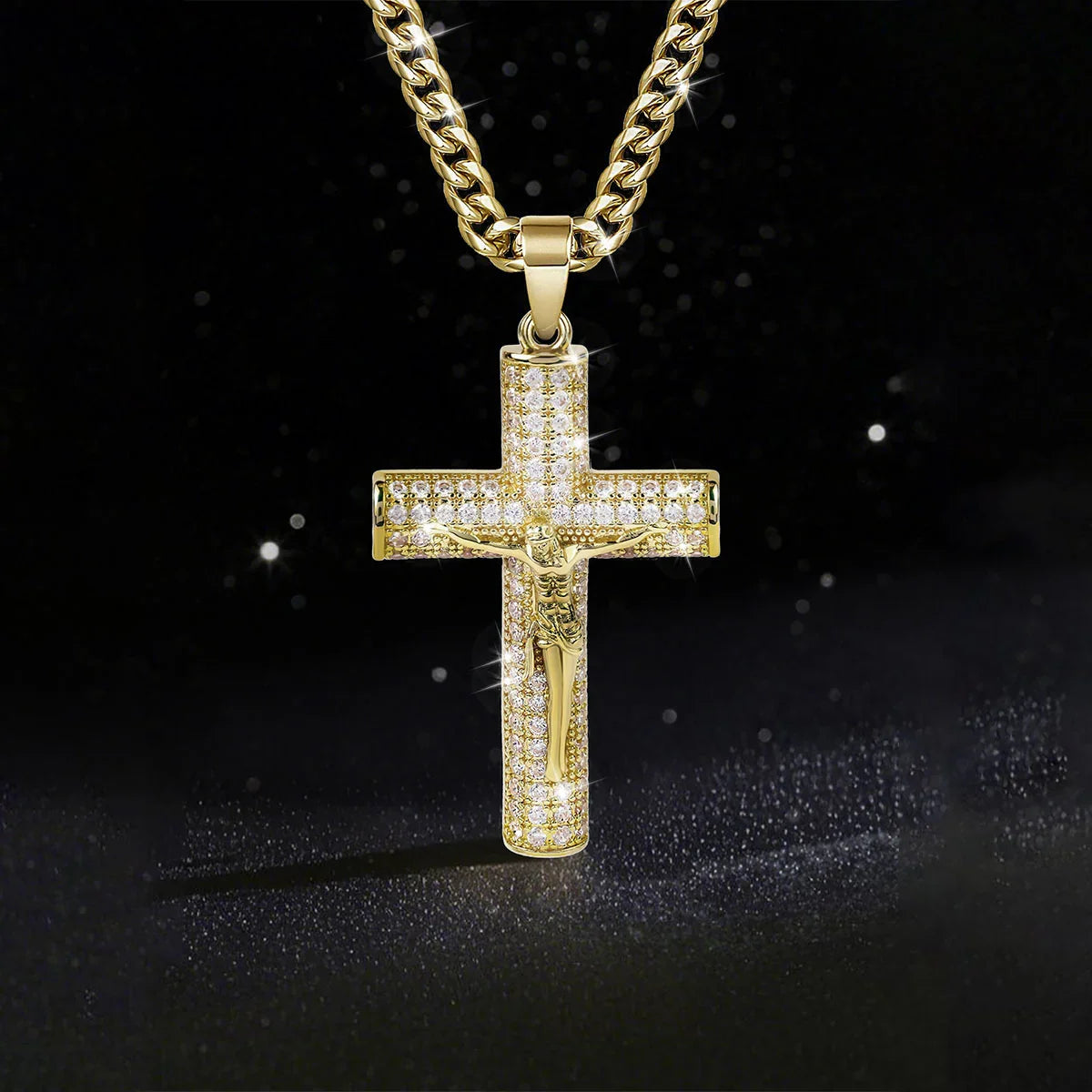 Jesus Cross Diamond - Encrusted Necklace