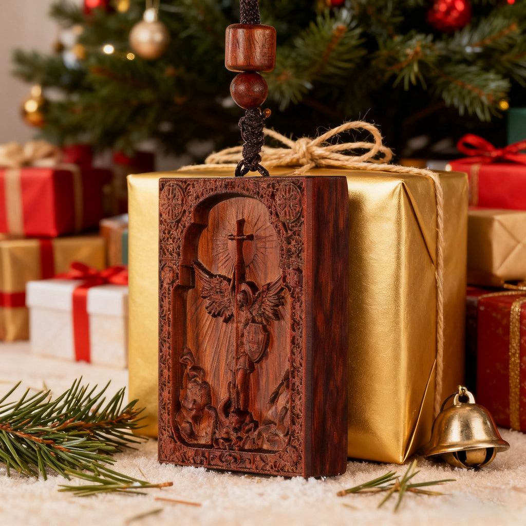 Square Archangel Michael Wooden Pendant
