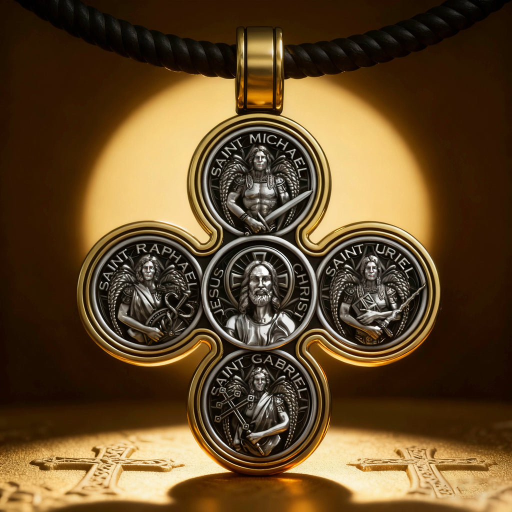 Baroque Style Crucifix Pendant with Jesus and the Four Archangels – A Symbol of Faith and Divine Protection