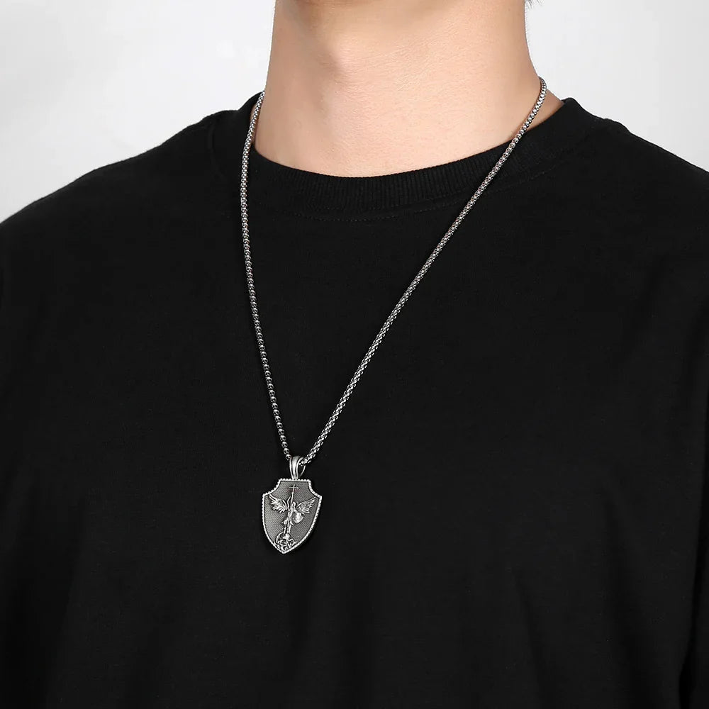 PURE TIN ST Michael's Archangel Necklace. Paratrooper Police Military Paramedic Grocers Mariners and military personnel Patron Saint Amulet