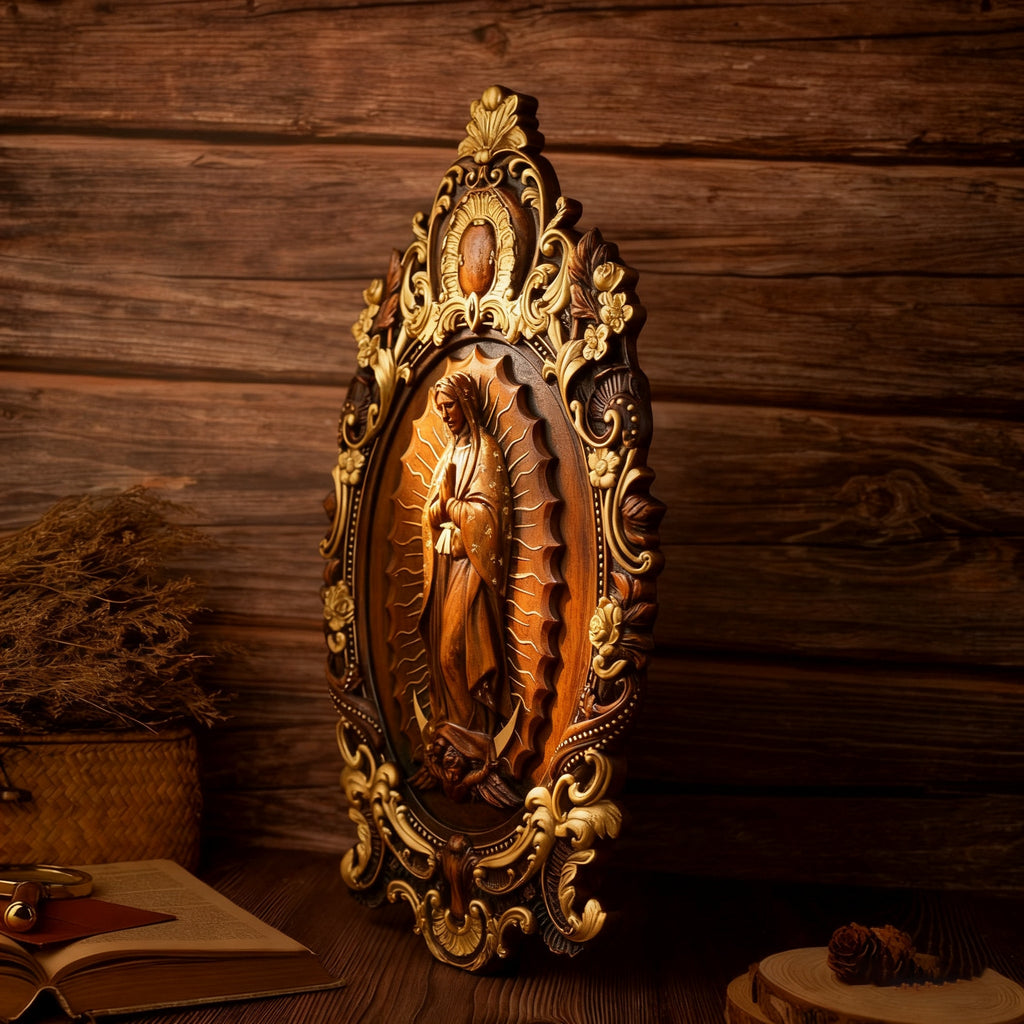 A Handcrafted Sanctuary: Our Lady of Guadalupe Wood Carving