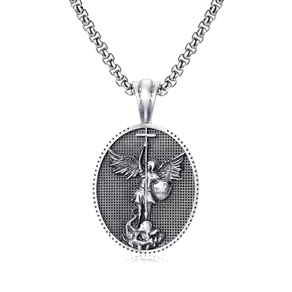 Archangel Saint Michael Medallion Necklace,The Patron Saint of Paratrooper Police Military Paramedic Fireman
