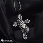 Pure Tin Praying Hand and Crucifix Pendant Necklace