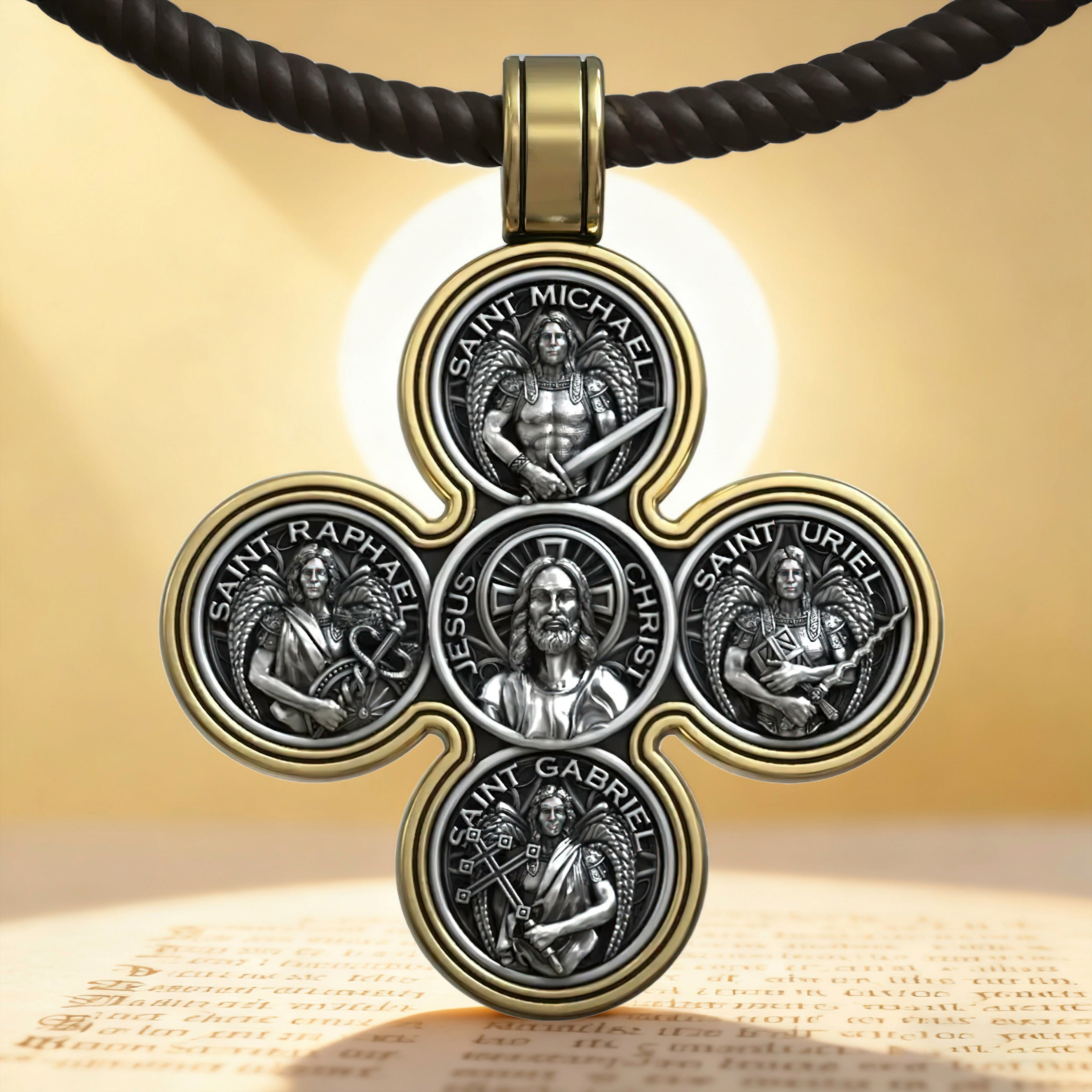 Baroque Style Crucifix Pendant with Jesus and the Four Archangels – A Symbol of Faith and Divine Protection