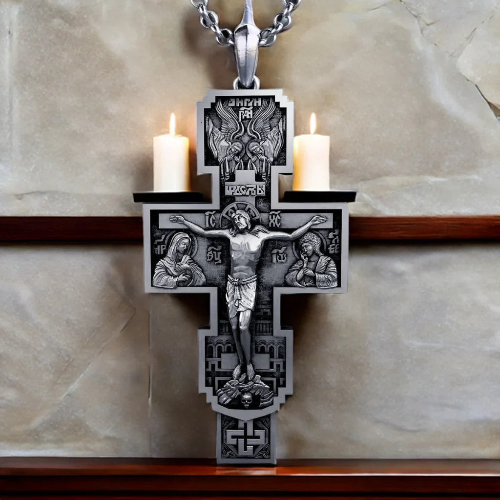 S925K Silver Orthodox Crucifixion Necklace