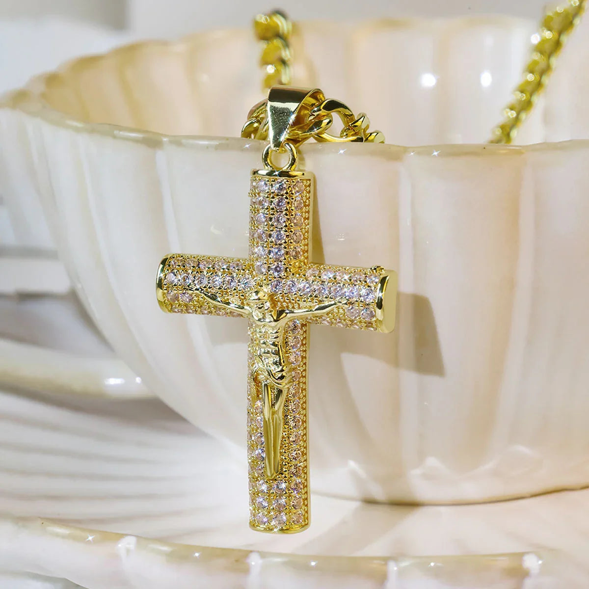 Jesus Cross Diamond - Encrusted Necklace