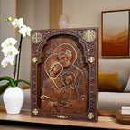 Holy family Nativity Wood Carving Gift Religious Byzantine Icon