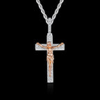 Artisan-Carved Copper Jesus Cross Pendant - Moissanite-Encrusted Hip Hop Religious Necklace