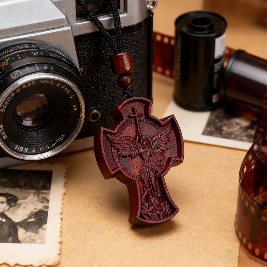 St. Michael the Archangel Wooden Cross Pendant