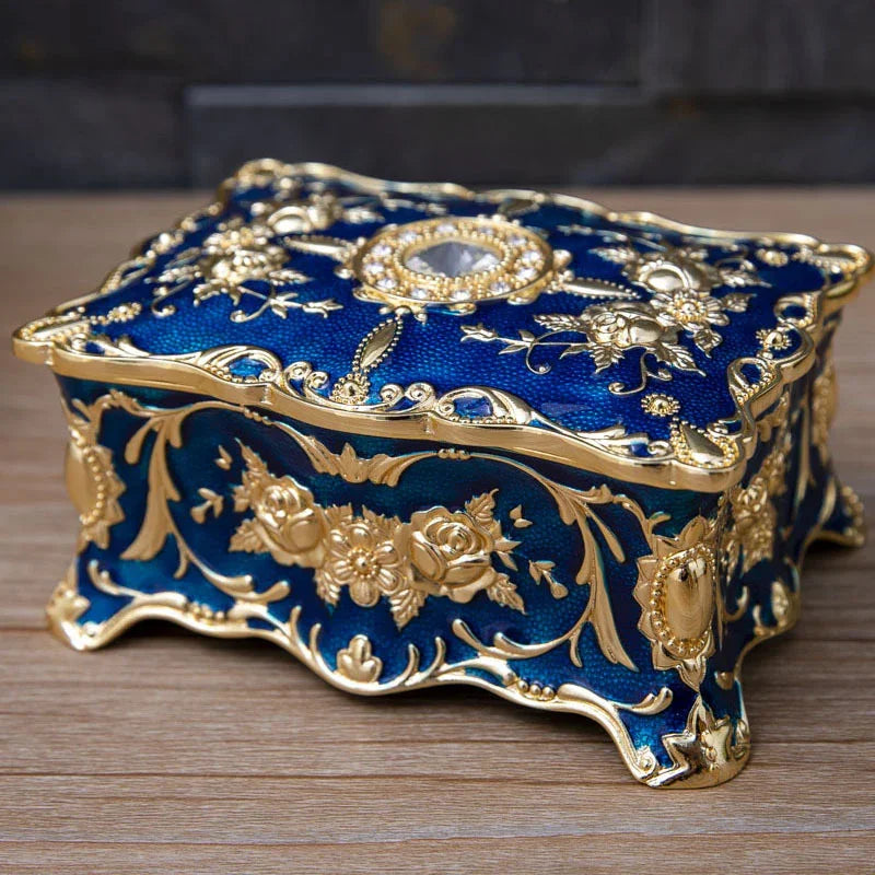 European vintage rose pattern zinc alloy jewelry box desktop ornament
