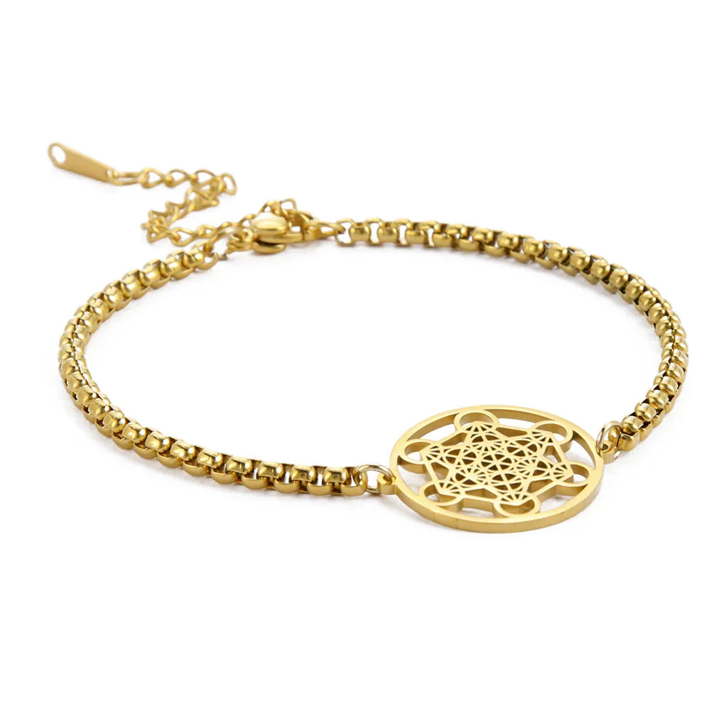 Metatron's Cube Bracelet|Archangel Symbol Jewelry Spiritual Women|Solomon Spells Sacred Geometry Stainless Steel Accessories