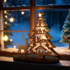 Illuminated Christmas Tree Nativity Scene Ornament with Reindeer