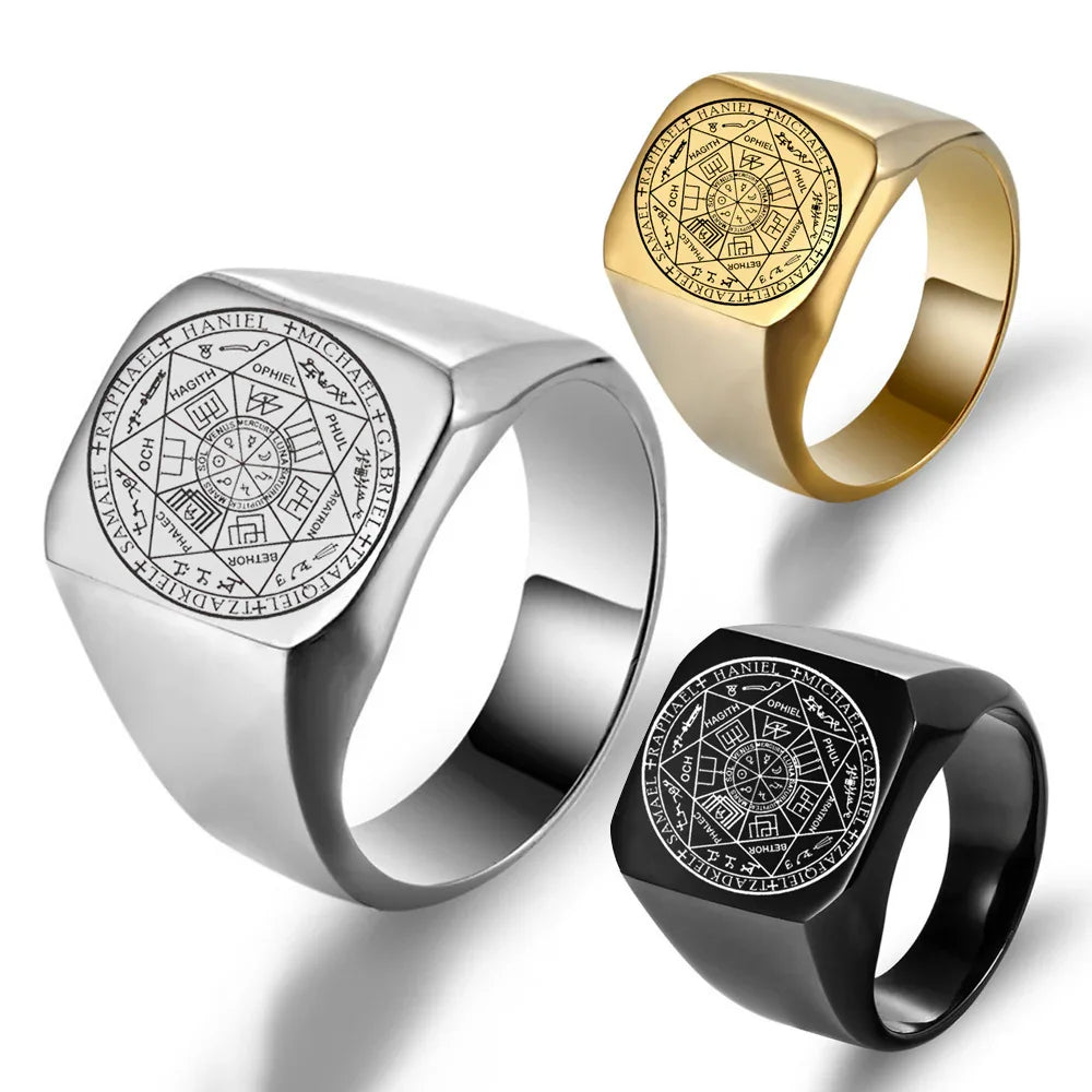 Seal of the Seven Archangels Stainless Steel Men's Trigger Finger Seal of Solomon