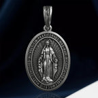 S925K Silver Miracle Medal English Version Inscription Necklace
