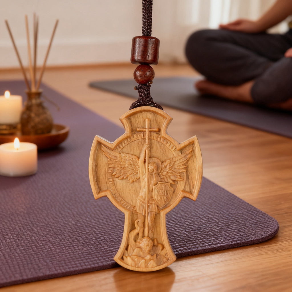 St. Michael the Archangel Wooden Cross Pendant
