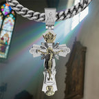 Gold-Plated Copper Crucifix Pendant with Jesus Christ and Religious Figures