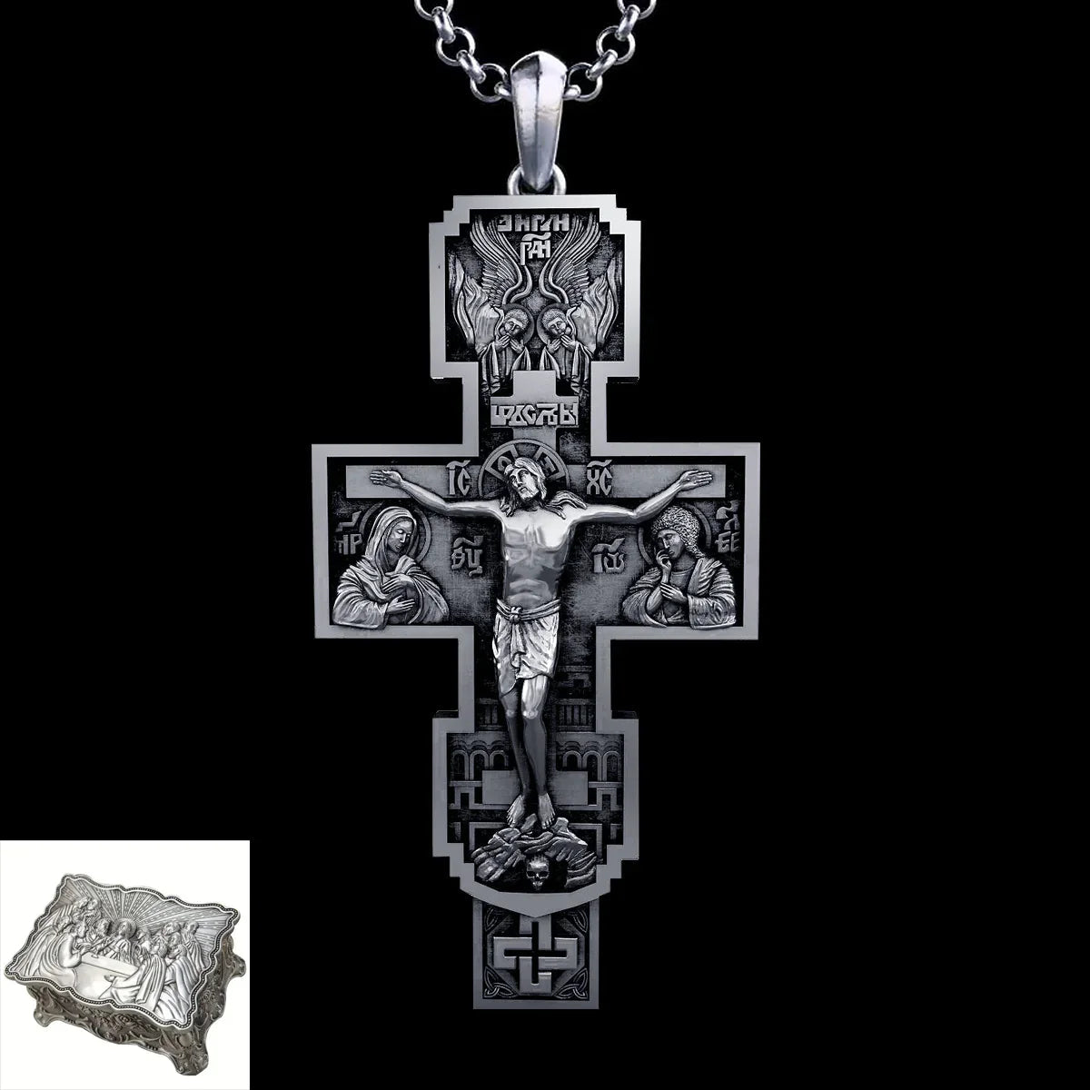 S925K Silver Orthodox Crucifixion Necklace