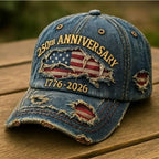 🎖 🧢250th Anniversary 1776-2026 Distressed Denim Baseball Cap🔥