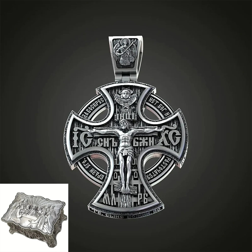 Double Sided 925 Sterling Silver Religious Pendant - Crucifixion of Christ & St. Michael Medal - Choose from 5 Chain Styles - Free Polishing Cloth
