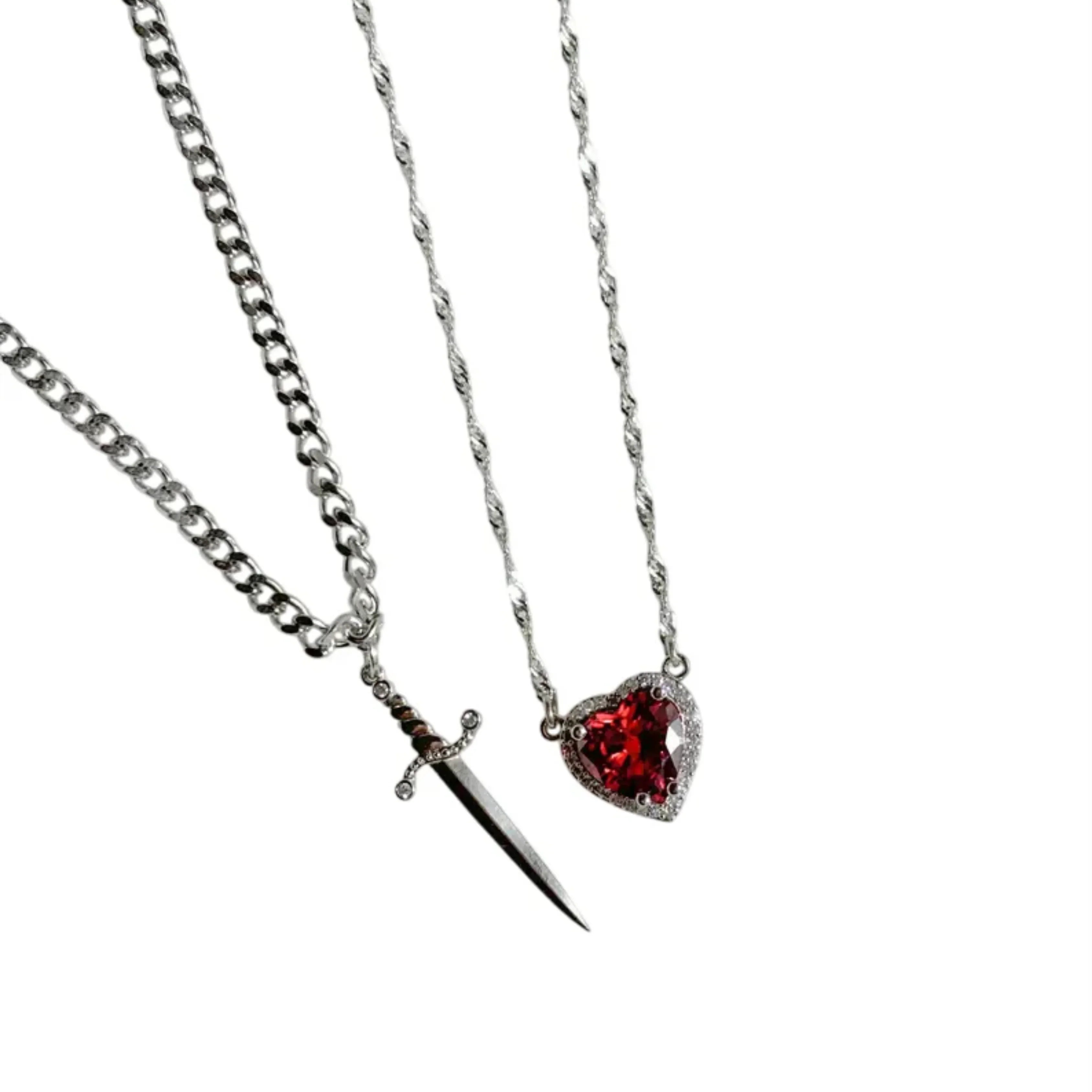 ⚔️❤️ Heart & Sword Matching Couple Necklaces