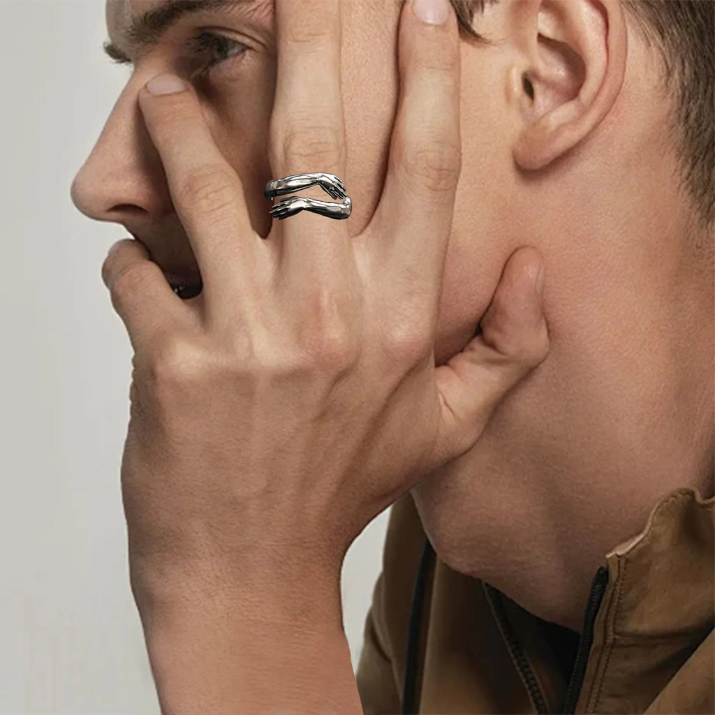S925K Silver Embrace Gesture Ring