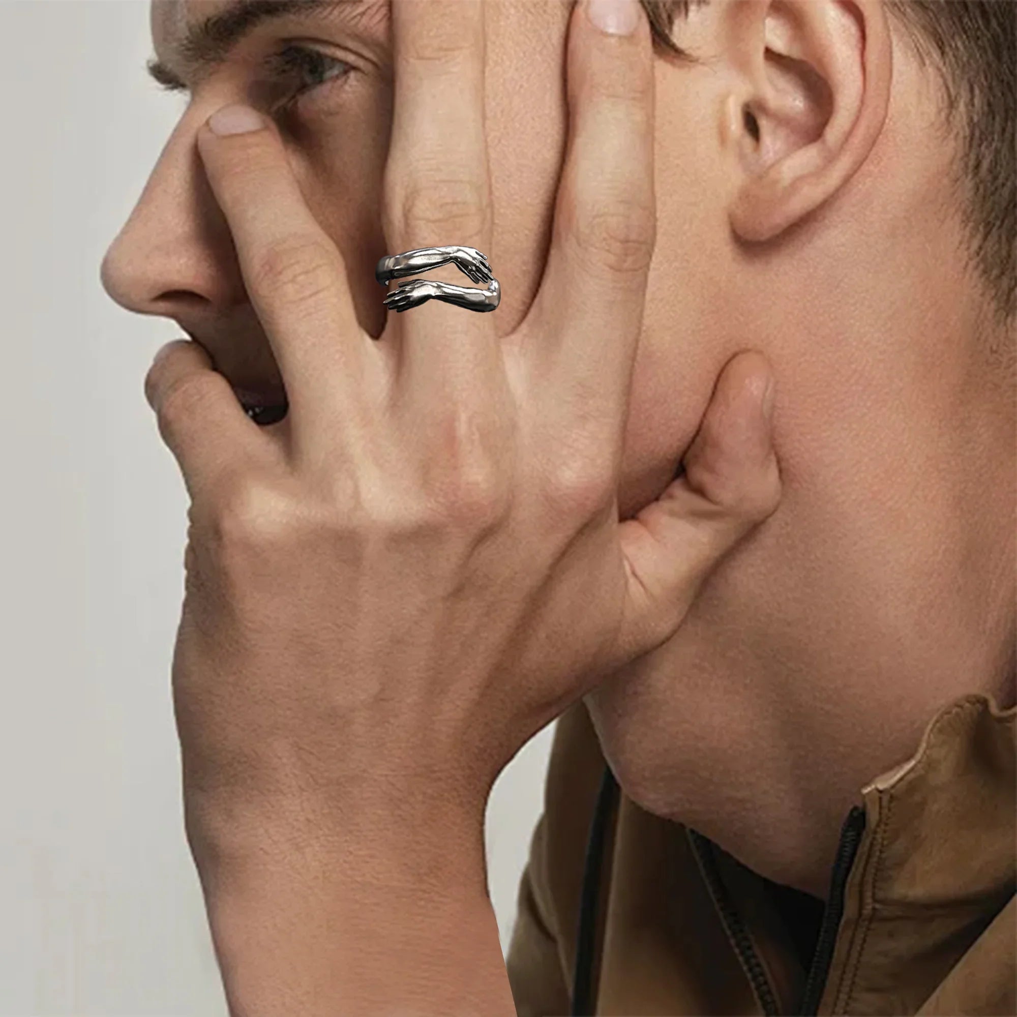 S925K Silver Embrace Gesture Ring