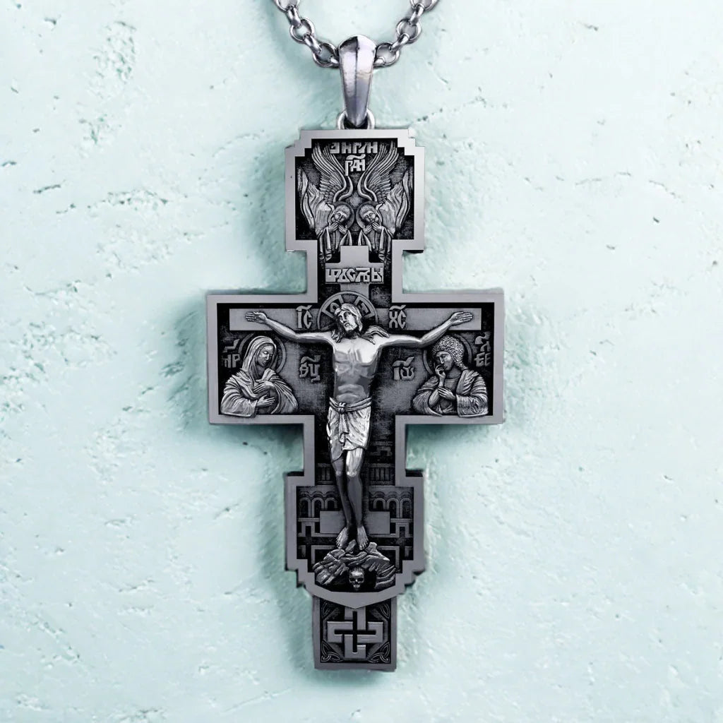 S925K Silver Orthodox Crucifixion Necklace
