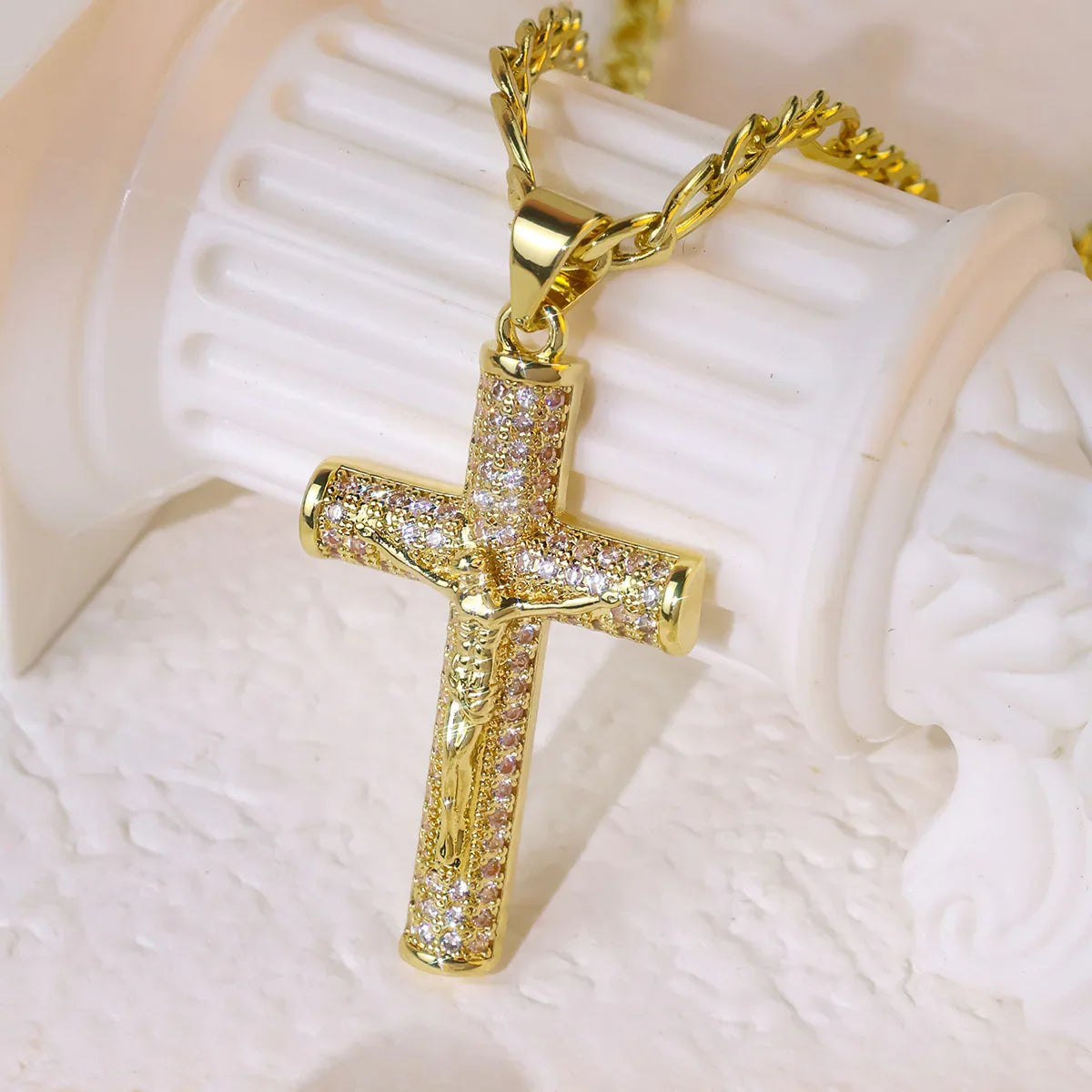 Jesus Cross Diamond - Encrusted Necklace