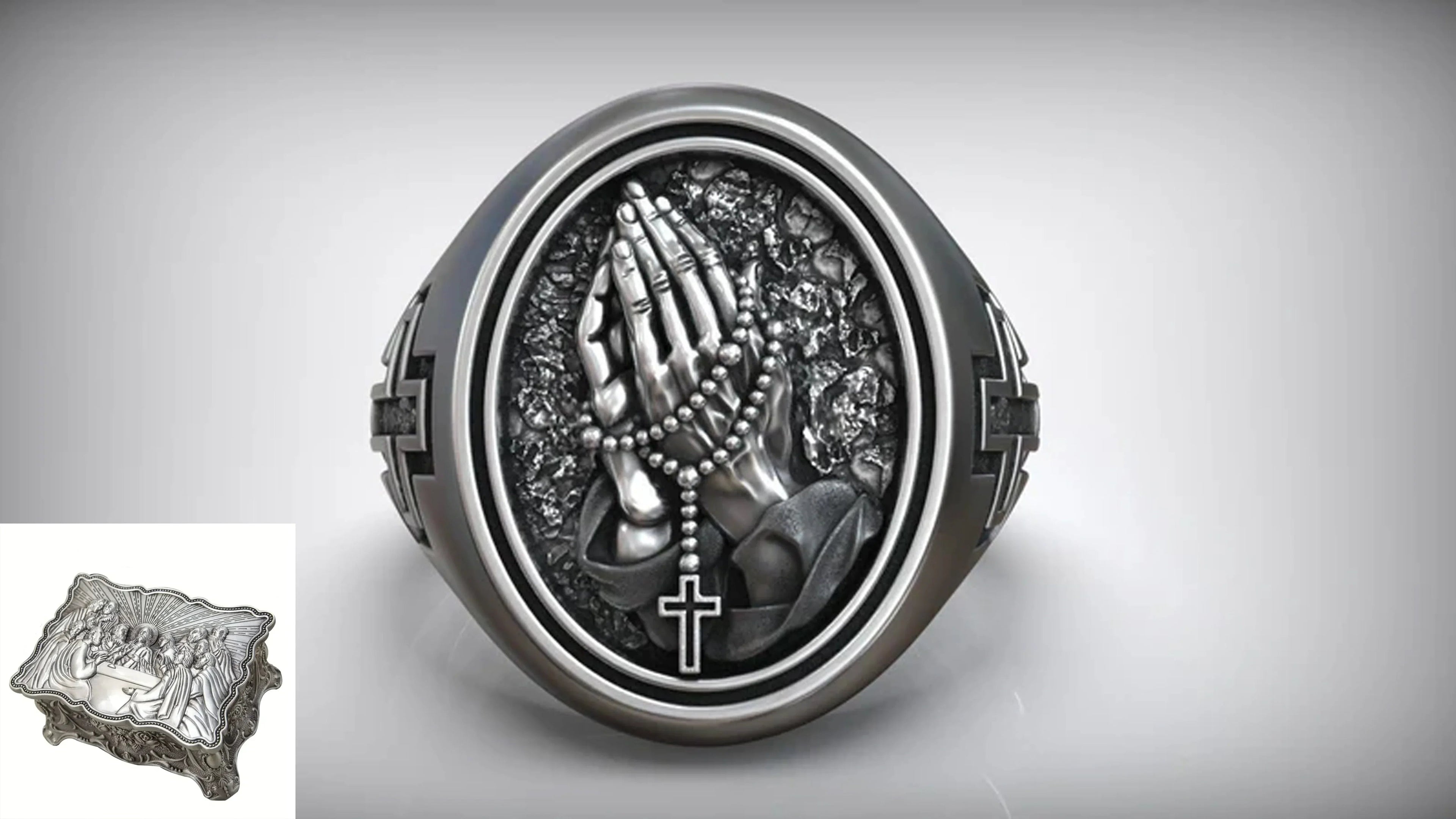925K Sterling Silver Praying Hands Ring - Christian Symbol of Faith and Devotion