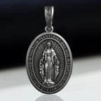 S925K Silver Miracle Medal English Version Inscription Necklace