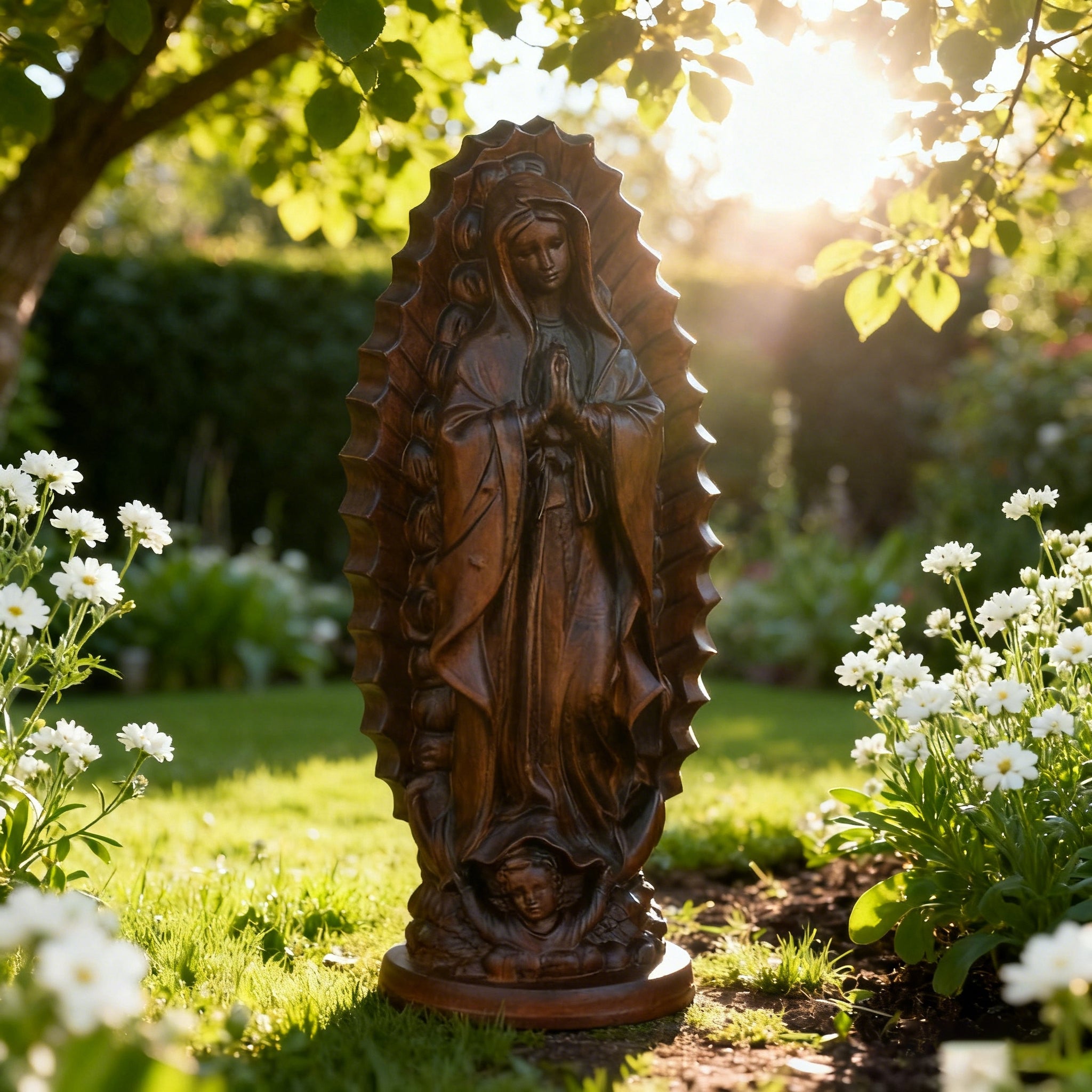 Our Lady of Guadalupe Round Wooden Tabletop Ornament