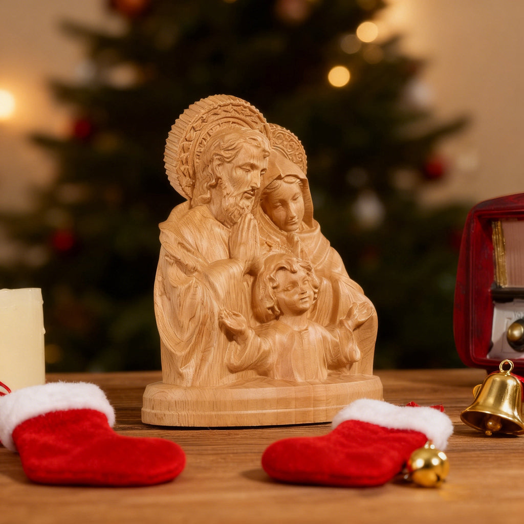 Holy Family Round Wooden Tabletop Ornament