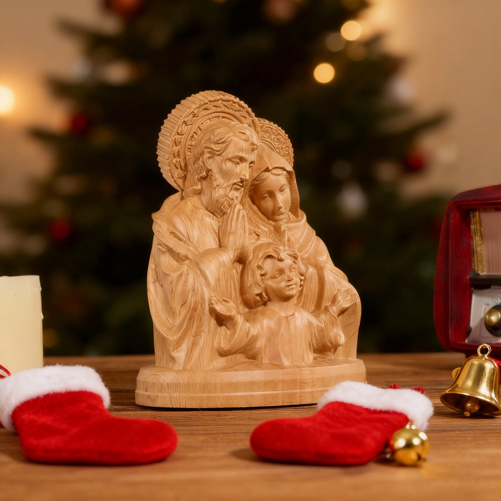 Holy Family Round Wooden Tabletop Ornament