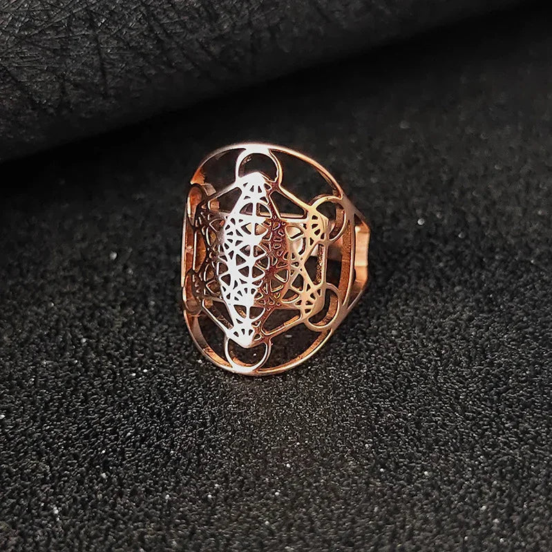 Metatron's Cube Ring Archangel Protection Women Ring Stainless Steel Jewelry