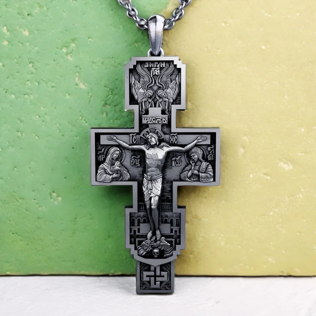 S925K Silver Orthodox Crucifixion Necklace