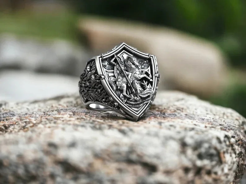 S925K Silver St. George Defeat the Dragon Ring