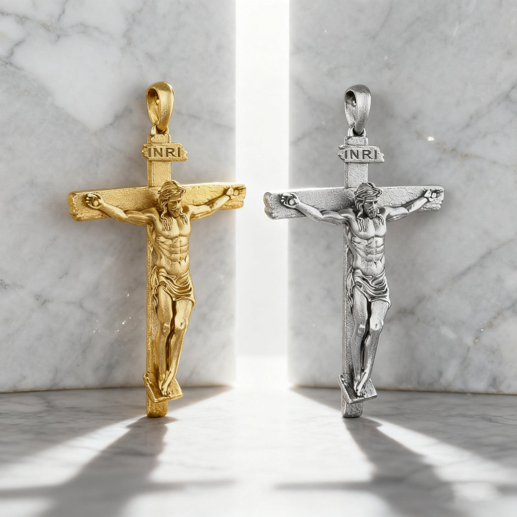 S925K Sandblasted Silver Jesus Crucifix Pendant