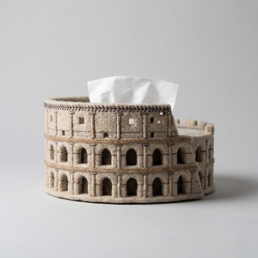 🏛️Colosseum-Inspired Felt Tissue Box – Modern Minimalist Design🔥