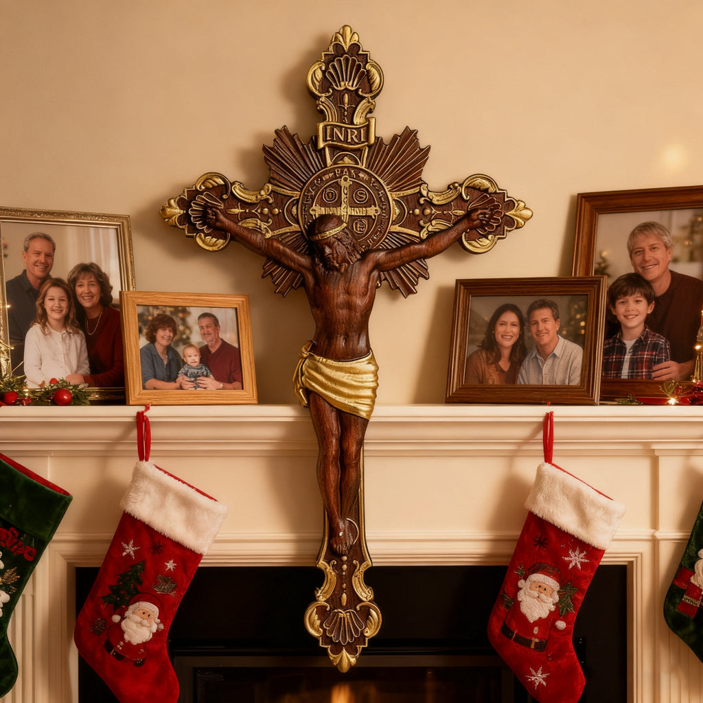 St. Benedict Exorcism Cross wood carved - Bless you and your family
