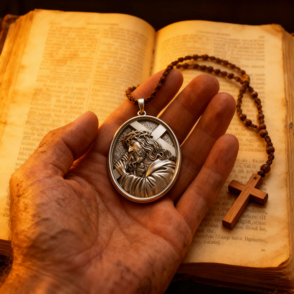 Divine Grace: Jesus Carrying the Cross with Sacred Heart S925 Sterling Silver Pendant Necklace