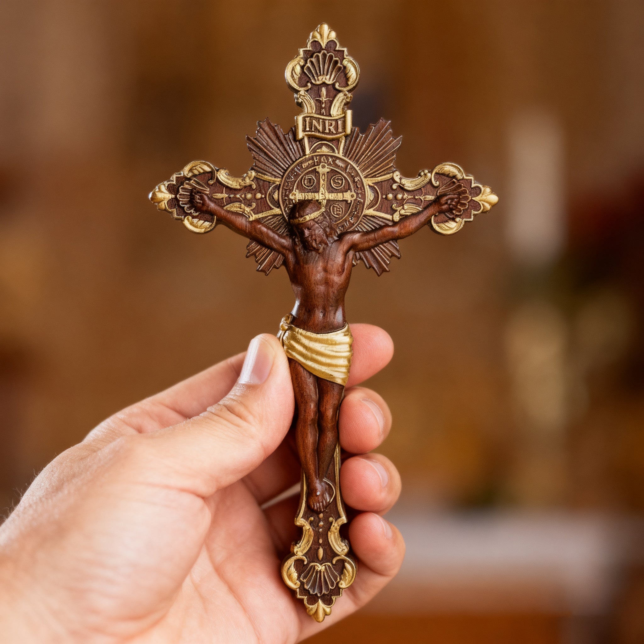 St. Benedict Exorcism Cross wood carved - Bless you and your family