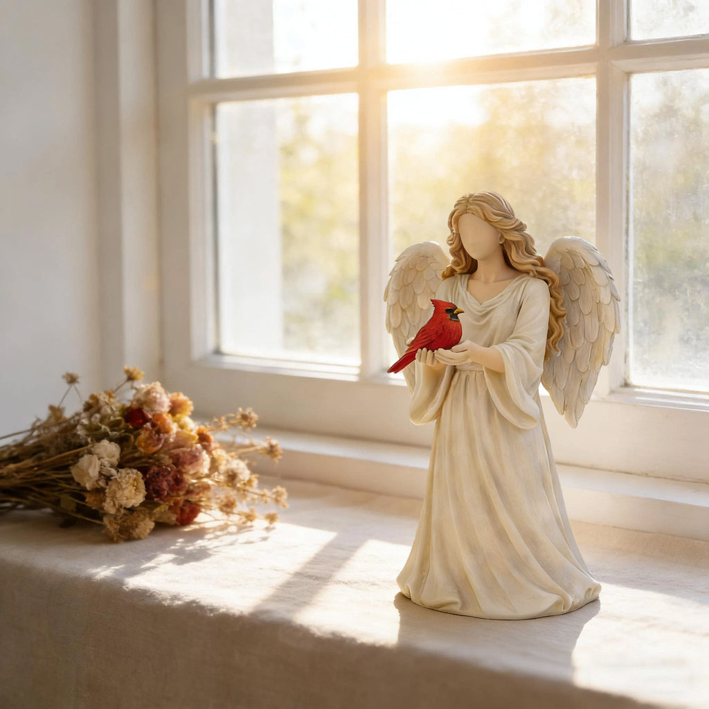 🐦Handcrafted Cardinal & Angel Memorial Statues – A Symbol of Love, Peace, and Remembrance💋