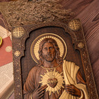 Our Lord Jesus Sacred Heart Wood Carving - Christian Catholic Personalized Carving Gift