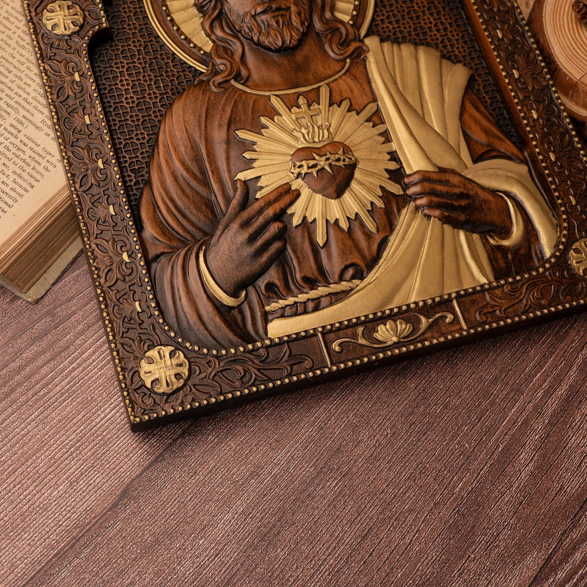 Our Lord Jesus Sacred Heart Wood Carving - Christian Catholic Personalized Carving Gift
