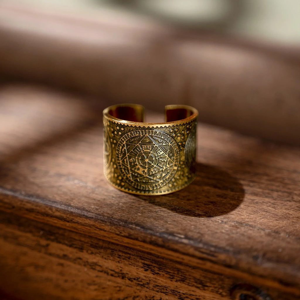 Vintage brass seven archangels symbol ring - amulet against evil eye, curse, spell