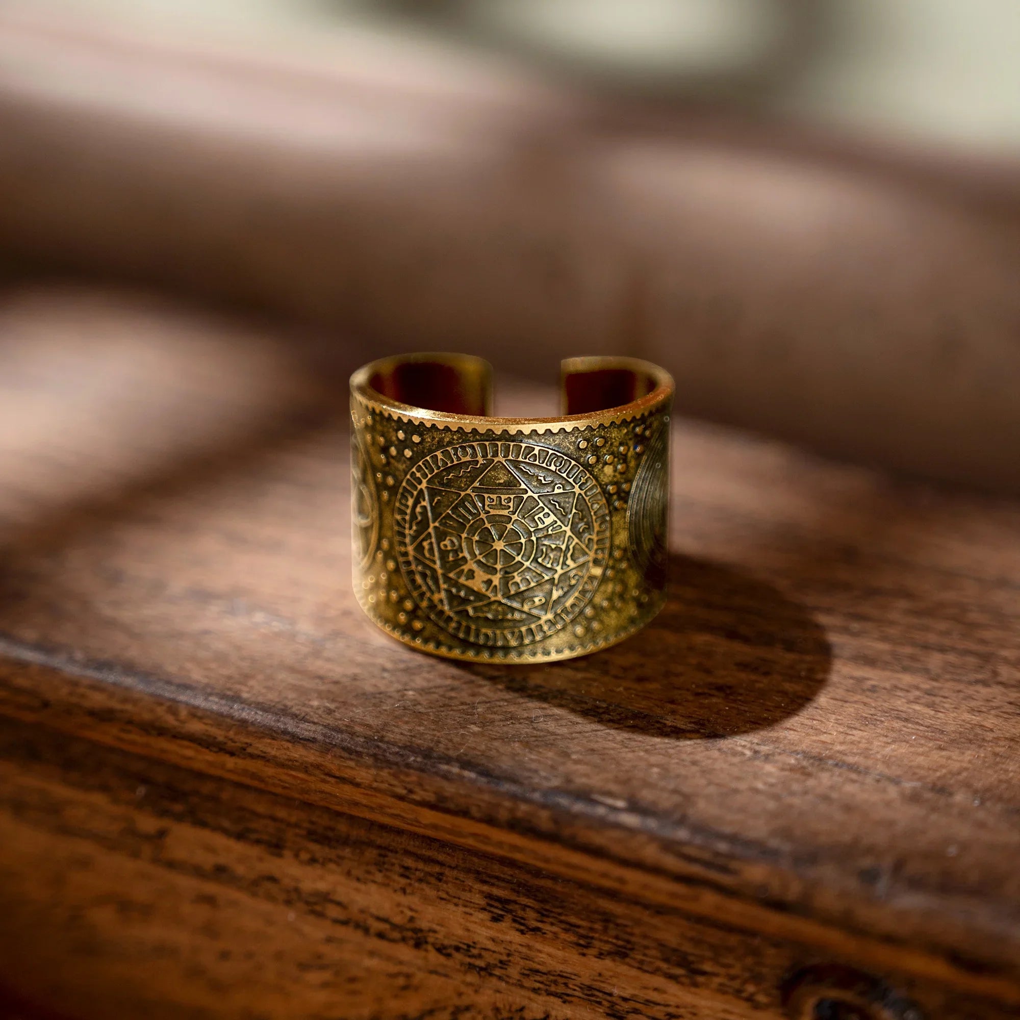 Vintage brass seven archangels symbol ring - amulet against evil eye, curse, spell